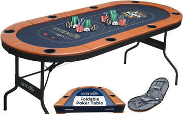 8 Player Foldable Poker Table, 71 inch Portable Casino Table for Texas Holdem w/Cushioned Rail & Cup Holders, Folding