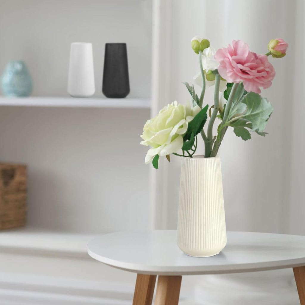 Beige Ceramic Vase, Small Cute Flower Vase for Pampas Grass, Home, Living Room, Dining Table, Farmhouse, Office