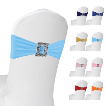 100 Pack Spandex Stretch Chair Sashes Bows Elastic Chair Cover Bands Ties with Buckle Slider for Wedding Party