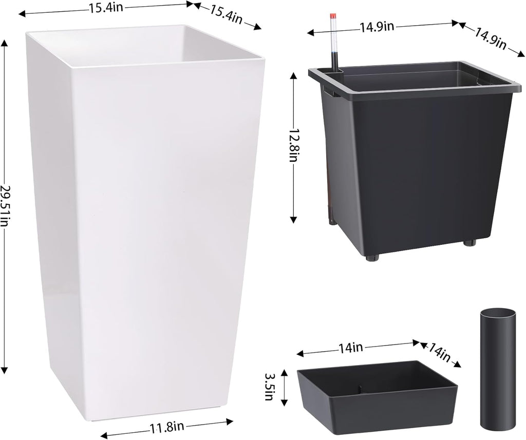 30" Tall Planters Set of 2, Outdoor&Indoor Planter Pots, High Front Porch Planter Pots with Drainage Holes&Water