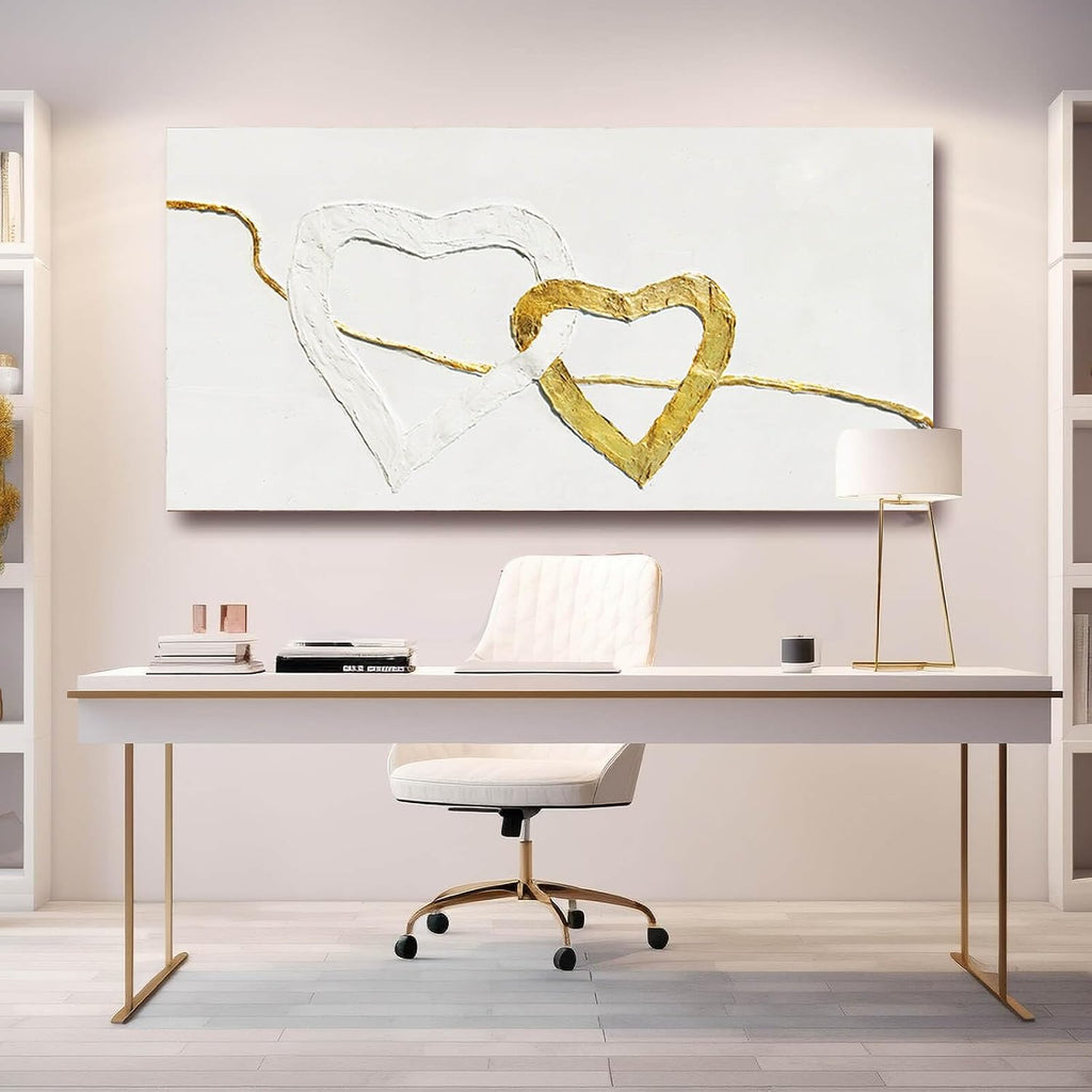 White and Gold Abstract Wall Art Minimalist Wall Decor Heart Art Prints Living Room Canvas Picture Line Art
