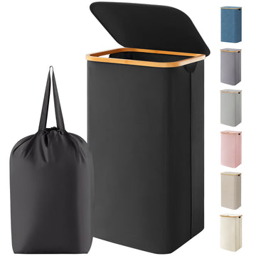 105L Large Laundry Basket with Lid, Removable Bags, Black