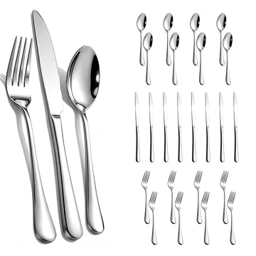 24-Piece Silverware Set for 8 - Stainless Steel Flatware Cutlery Set Service for 8, Mirror Polished Flatware Set