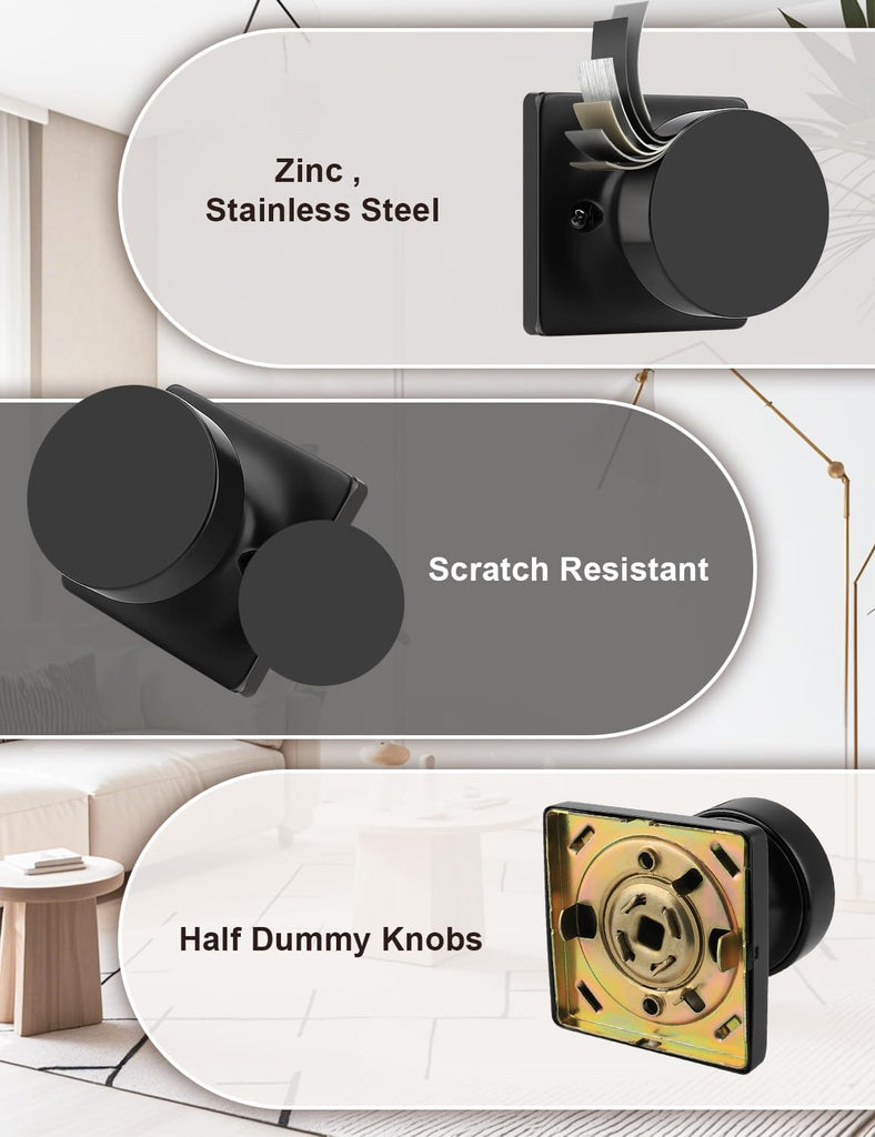 2 Pack Dummy Door Knob, Interior Single Side Door Handle, Matte Black No-Turning Door Dummy Knob Inactive Half Dummy