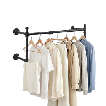 Industrial Pipe Clothes Rack, Wall Mounted Iron Garment Rack, Heavy Duty Space-Saving Clothing Bar, Multi-Purpose