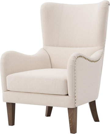 Mid-Century Modern Wingback Club Chair, Fabric Living Room High-Back Accent Chair, Classic Armchair Office Studio