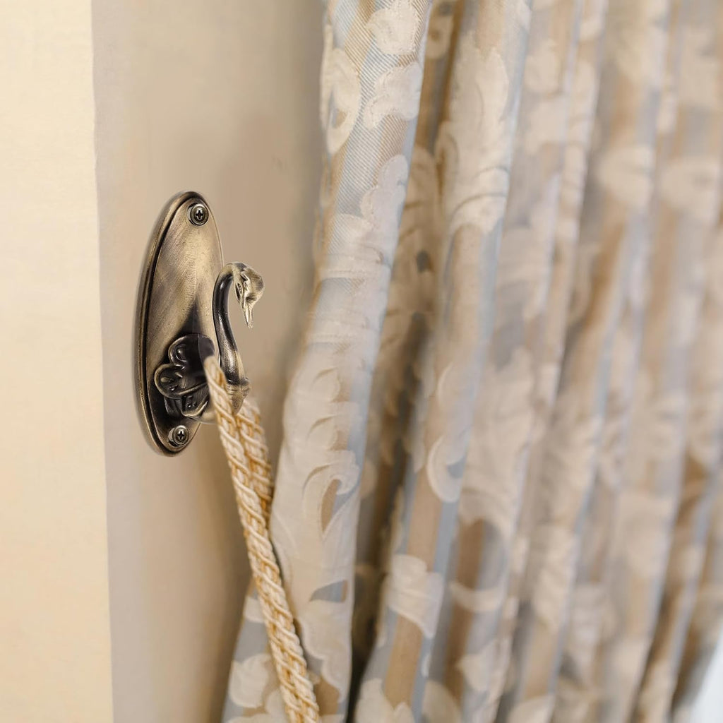 Pair of Swan Style Drapery Curtain Holdbacks Tieback Hooks Tiebacks, U-Shaped Metal Curtain Hooks for Wall, Vintage