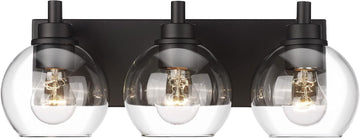 Bathroom Light Fixtures, 3-Light Matte Black Vanity Light, Modern Wall Sconces with Clear Glass Globe Shade, Bathroom