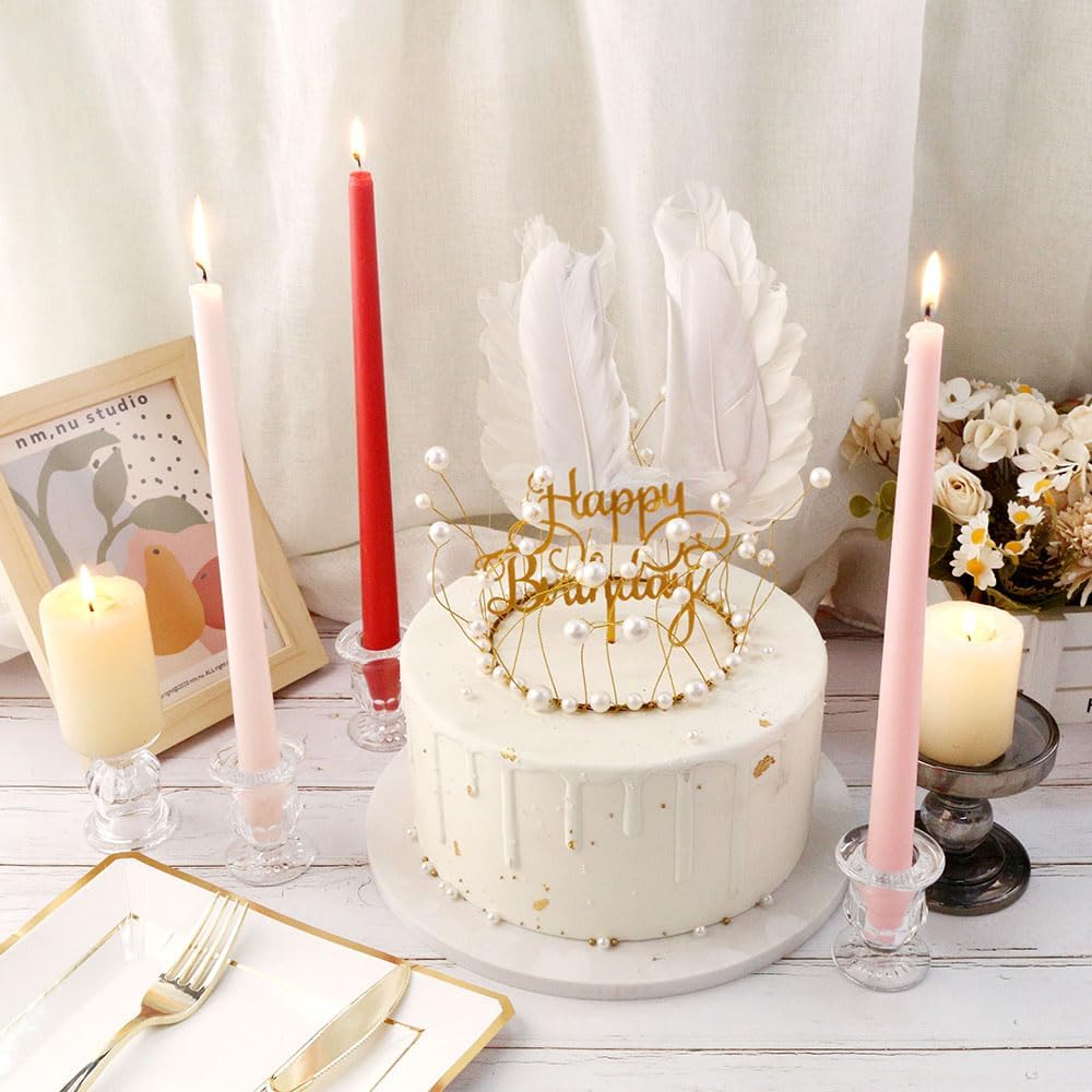 Glass Taper Candle Holder Set of 24 - Clear Crystal Candlestick Holders for Tapered Candles, Elegant Candle Stick
