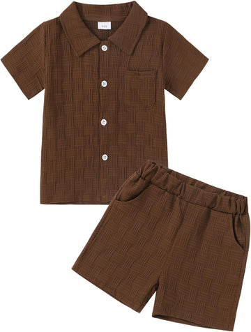 Years Toddler Boys Clothes 2 Piece Summer Outfit Short Sleeve Button Down Shirt Top and Shorts Set