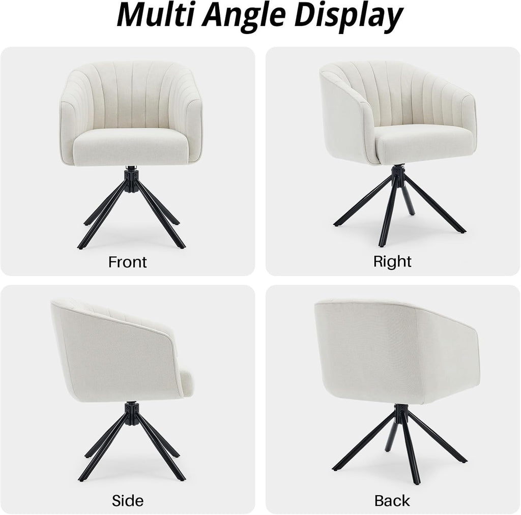 Swivel Desk Chair No Wheels, Modern Upholstered Office Chairs Stationary, Comfy Dining Chairs with Mid Back, Accent