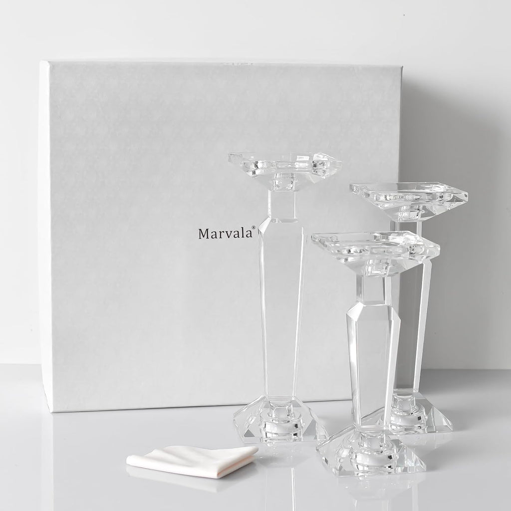 Crystal Candelabra Set, Dual-Sided Candle Holder Reversible for Taper, Tealight & Pillar Candles 3-in-1 Versatile