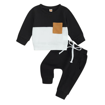 Toddler Baby Boy Fall Clothes Waffle Contrast Color Sweatshirt Pants Sets Infant Winter Outfits 6 12 18