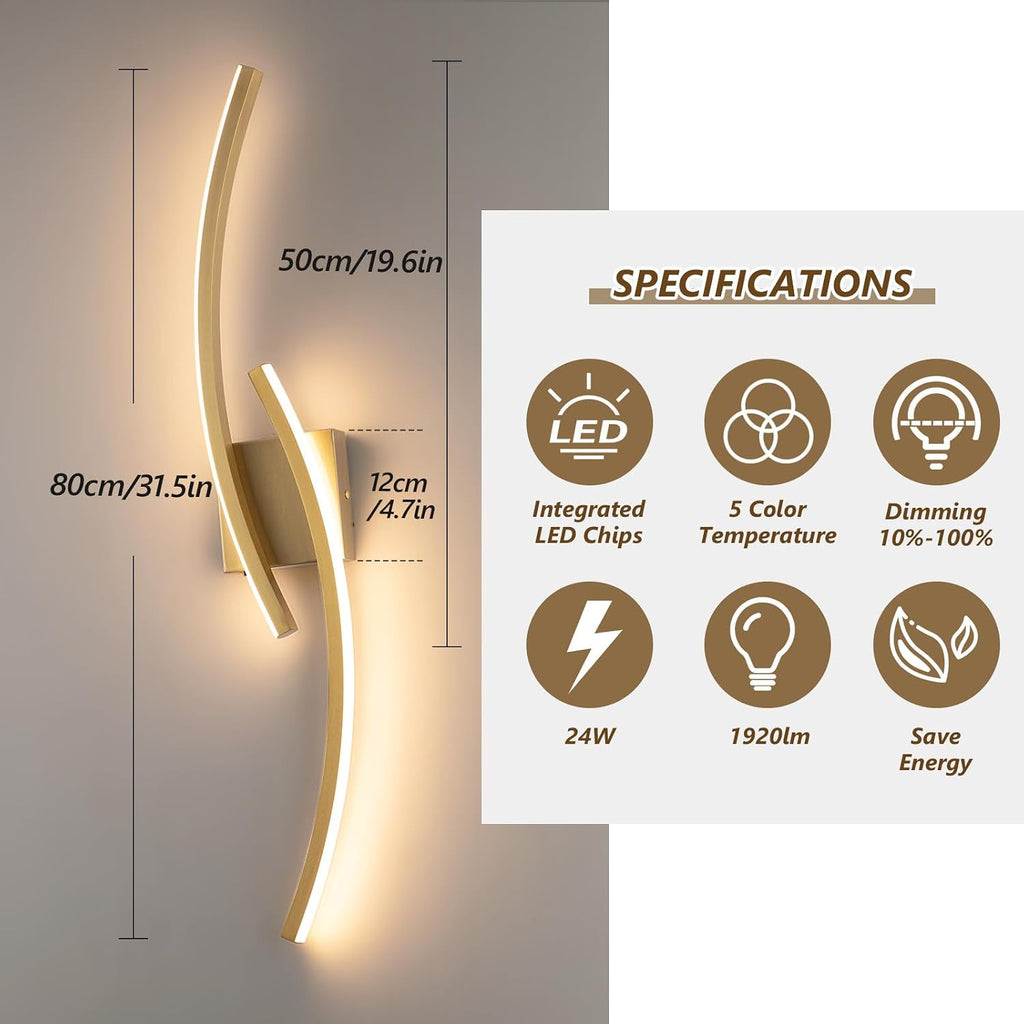 Hardwired Modern LED Wall Light Fixtures, 3000~6000K Modern 5CCT Wall Sconce for Living Room, 31.5IN Indoor Wall