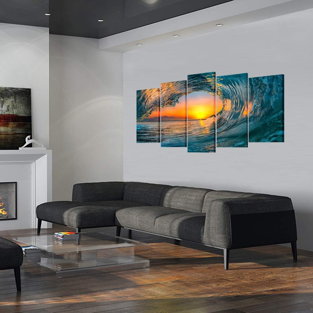 Large 5 Piece Sea Waves Wall Art Modern Framed Giclee Canvas Prints Seascape Artwork Ocean Beach Pictures Paintings
