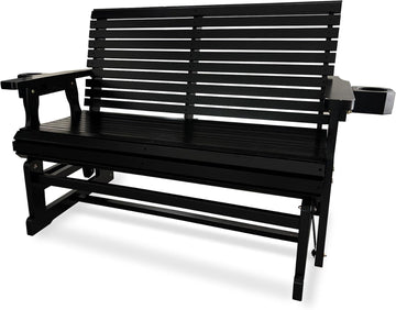 Patio Glider with Cup Holders, High Roll Back and Deep Contoured Seat, Heavy Duty 800 Lb (Matte Black, 2-Seater)