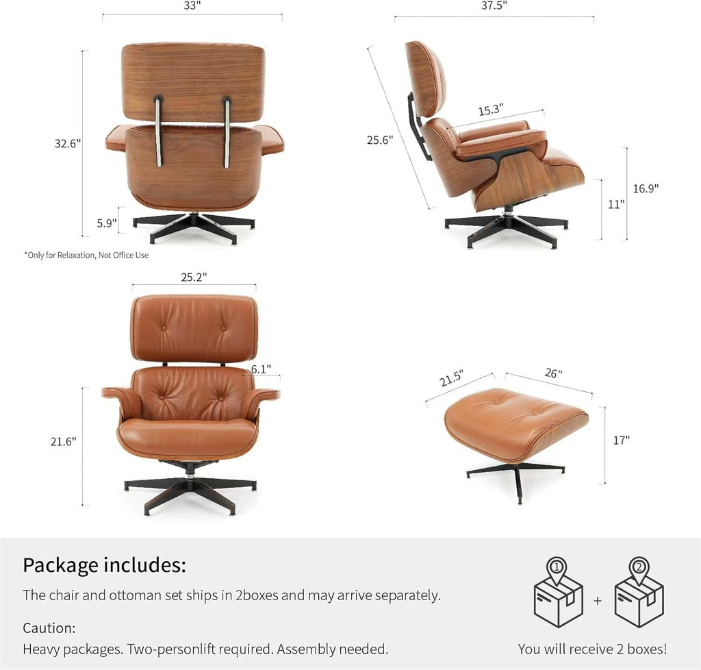 Modern Chaise Lounge Chair and Ottoman — Leather