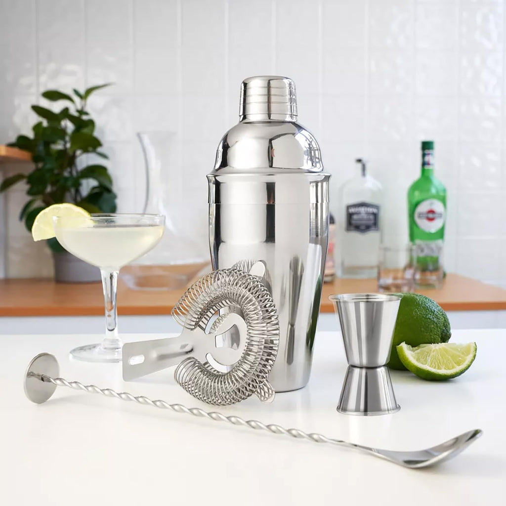 6-Piece Cocktail Shaker Set 24oz Shaker Strainer Muddler Jigger Mixing Spoon Pour Spout Bartender Kit Stainless Steel