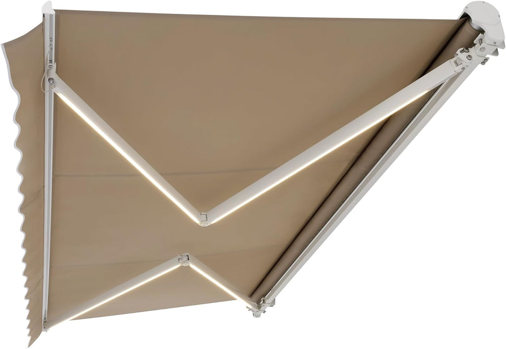 12'x10' Patio Awning Retractable, Fully Assembled Motorized LED Light Awnings Electric Commercial Grade - Quality