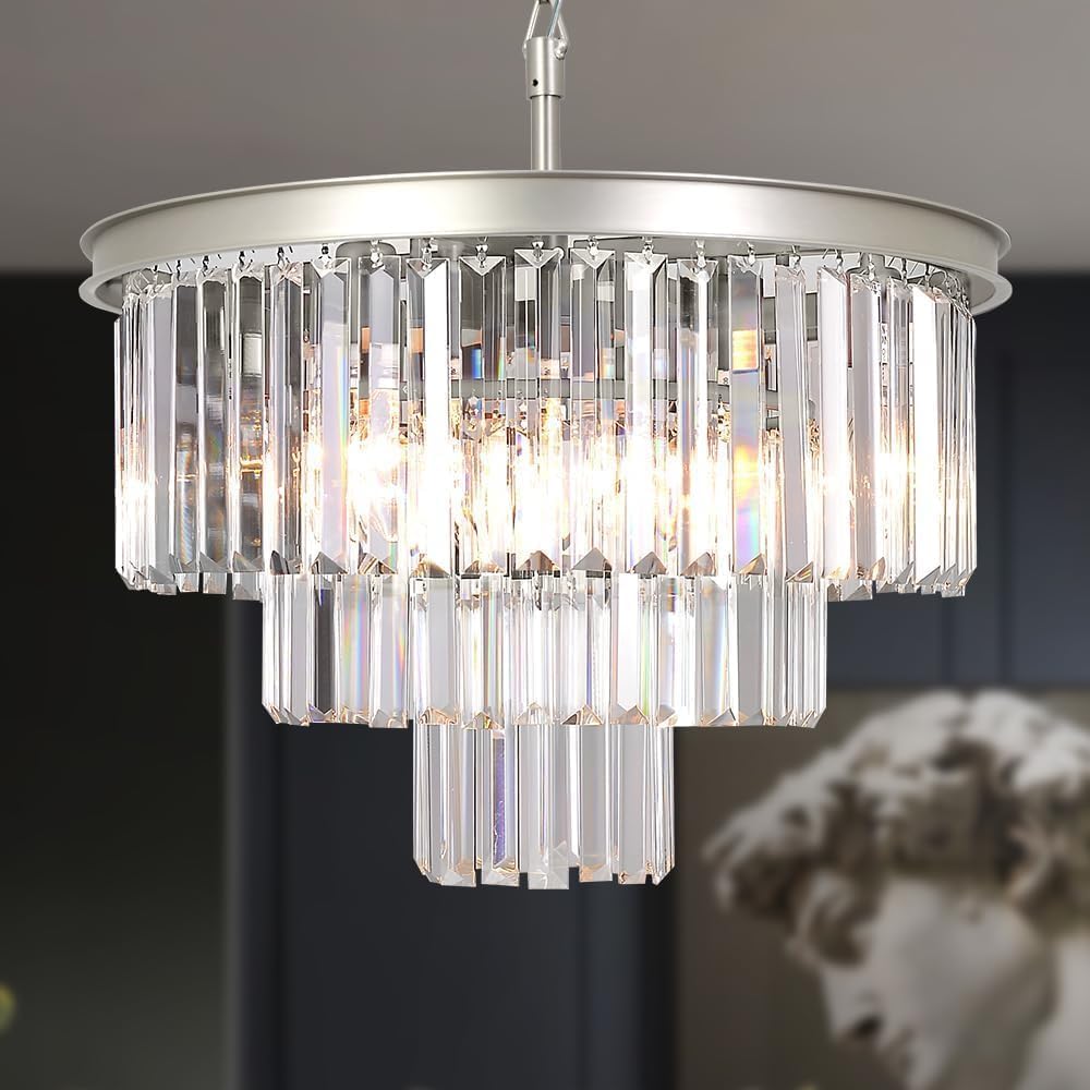 Inspired Odeon Style Nickel Crystal 3-Tier Traditional Chandelier - A107-B07GP5LVBW