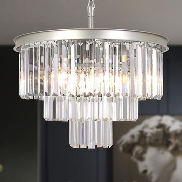Inspired Odeon Style Nickel Crystal 3-Tier Traditional Chandelier