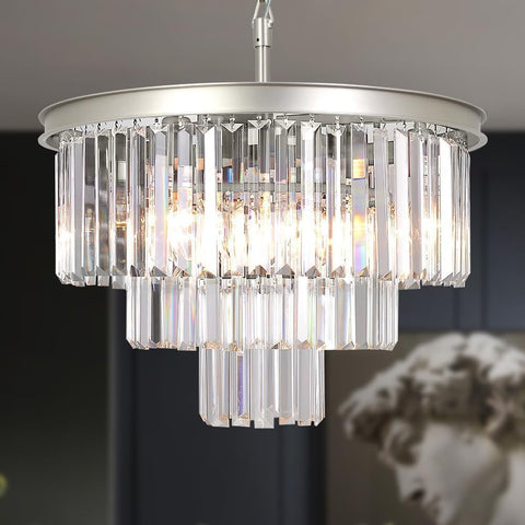 Crystal Nickel Modern Chandeliers Lights Vintage Pendant Ceiling Light Traditional Chandelier Lighting Fixture 3-Tier for Dining Room Living Room Kitchen Island Bedroom Entryway A107-B07GP5LVBW