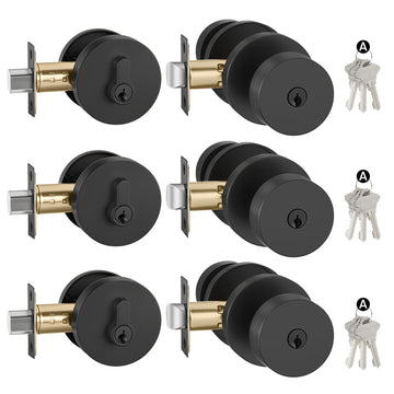 Keyed Alike Black Exterior Door Lock Set with Deadbolt 3 Pack