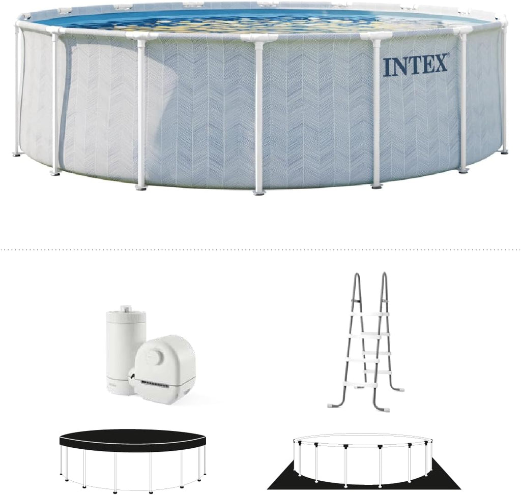 26745EP 16ft X 48in Chevron Prism Frame Premium Above Ground Swimming Pool Set with 1500 GPH Filter Pump, Removable