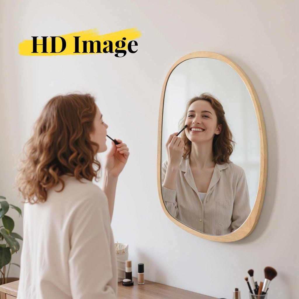 Irregular Wall Mirror, Wood Decor Bathroom Mirrors