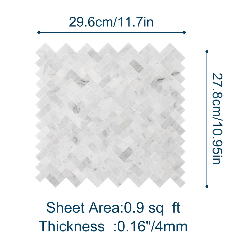 Herringbone Peel and Stick Backsplash Real Marble Tile, 5 Sheets