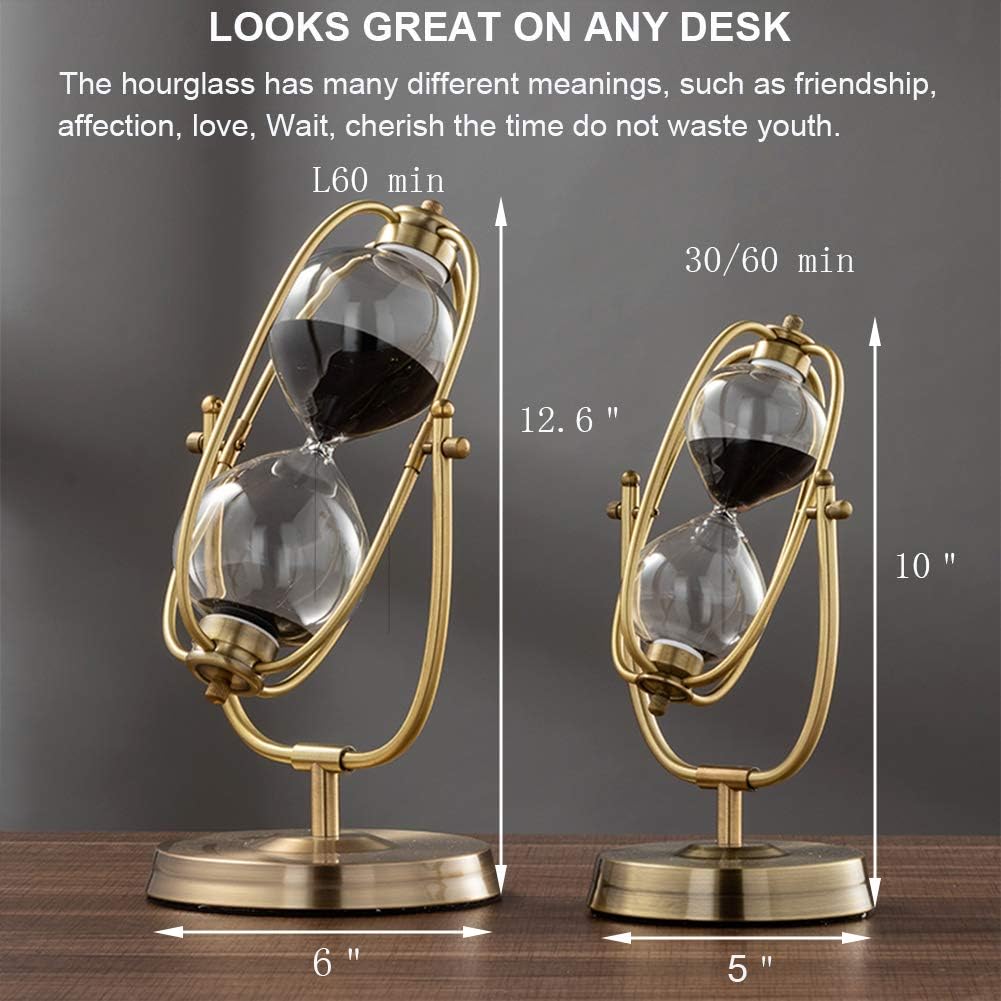 Hourglass 30 Minutes Sand Timer, Large Retro Brass Rotating Sand Clock, Antique Black Sand Watch 30 Min, Unity