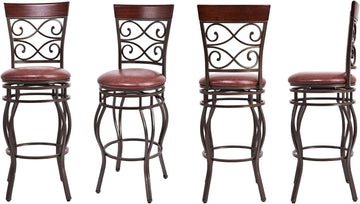 30 Inches Bar Height Bar Stools Set of 4, 360 Degree Swivel Retro Tall Metal Barstools with Leather Padded Seat and