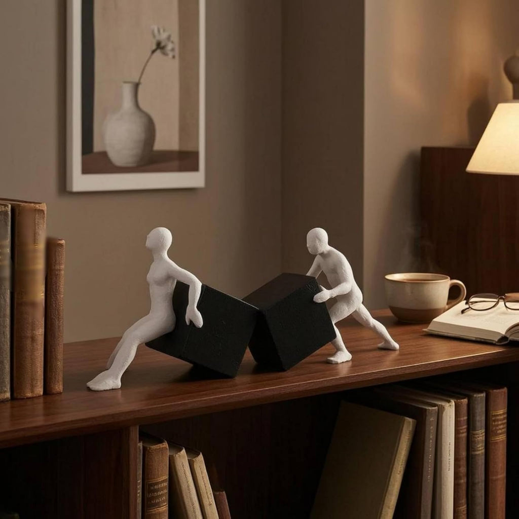 Abstract Figure Bookend Modern Bookend Set Decorative Book Holder Sculptural Book Stand Resin Construction with
