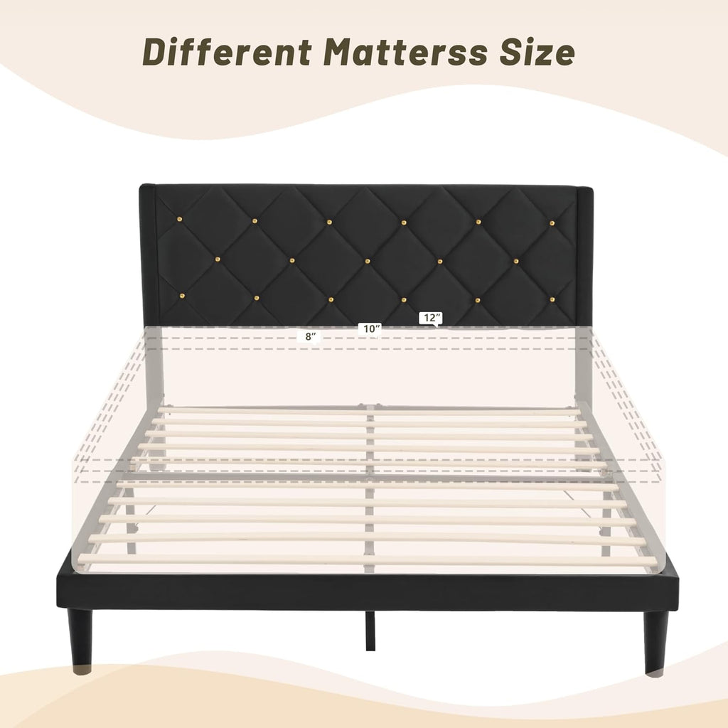 Queen Bed Frame with Headboard, Bed Frame Queen with Sturdy Wooden Slats Support