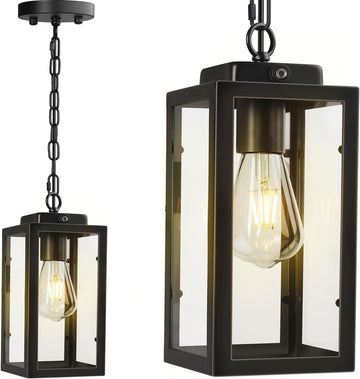 Outdoor Pendant Light Dusk to Dawn, 11'' Porch lights Outdoor Chandelier Hanging Ceiling Lights