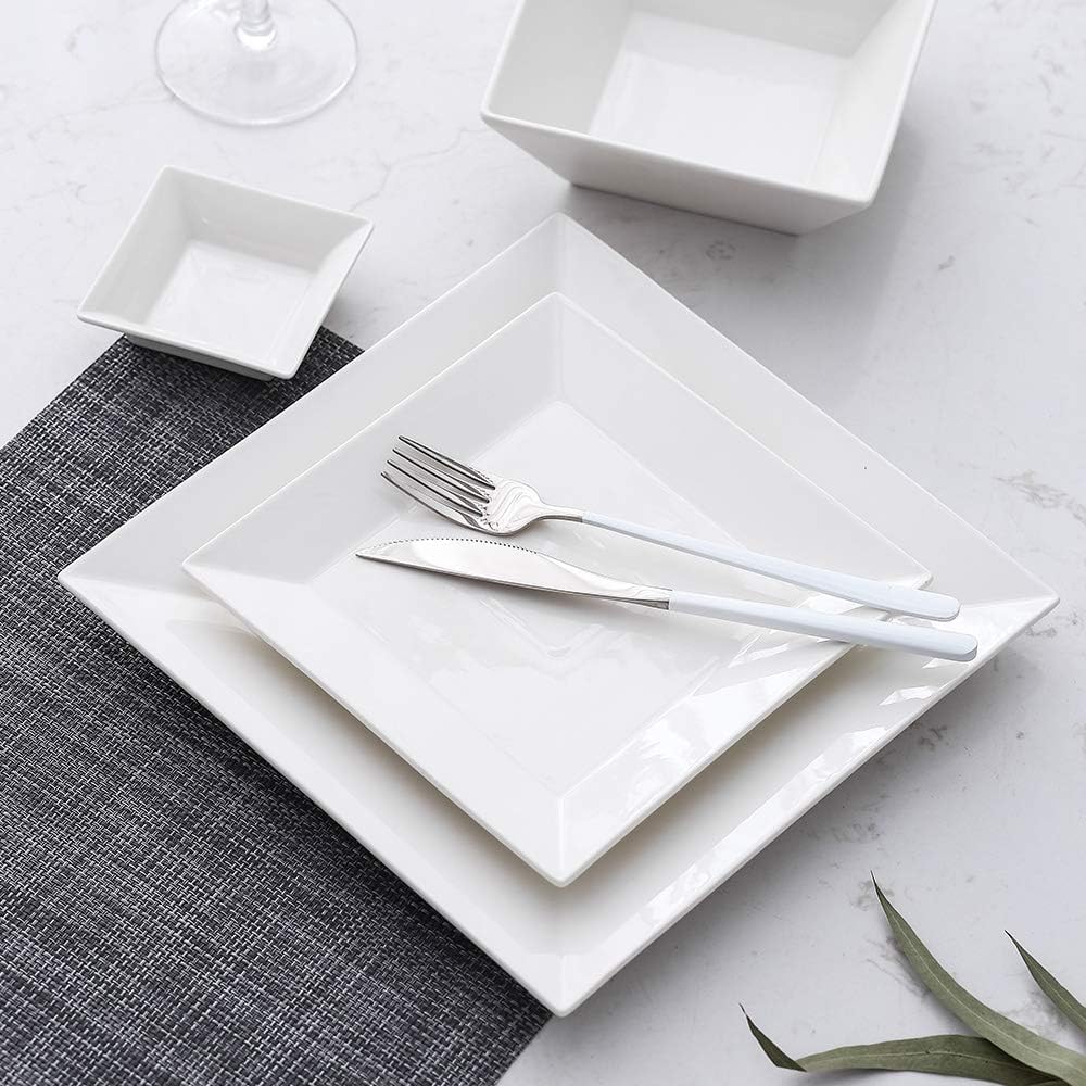 Classic 24-piece Square Dinnerware Set for 6, Off-white Square Plates and Bowls