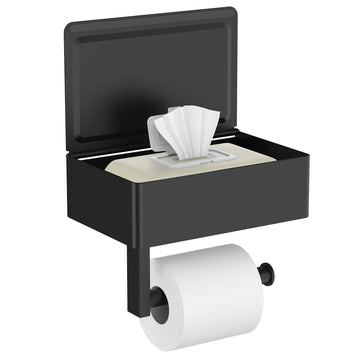 Toilet Paper Holder with Shelf, Wall-Mounted Modern Wipes Dispenser
