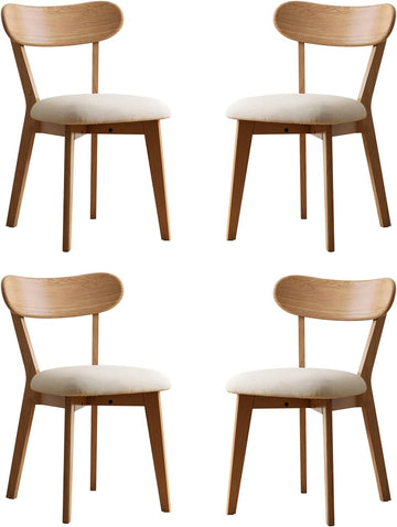 100% Solid Oak Dining Chairs, Mid Century Modern Dining Chair with Curved Backrest, Fabric Upholstered Dining Chairs