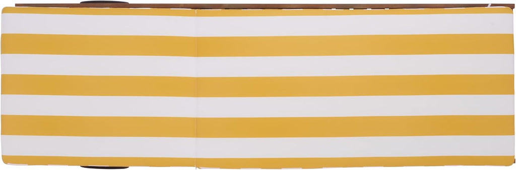 Outdoor Patio Furniture Collection - Newport Natural Solid Wood Chaise Lounge Chair with Yellow Stripe Cushion