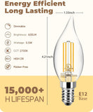 LED Candelabra Bulb Dimmable, 60W Equivalent LED Chandelier Light Bulbs, 5.5W 2700K Warm White 600LM CA11 Flame Tip