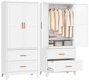 Metal Armoire Wardrobe Closet, 71" Metal Clothing Storage Cabinets with 2 Doors, 1 Adjustable Shelf and 2 Drawers