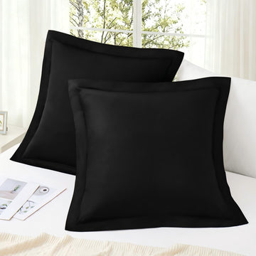 Black 26x26 Euro Pillow Covers Set of 2, Soft & Cozy Cotton Euro Pillow Shams, Wrinkle Resistant Euro Pillow Cases
