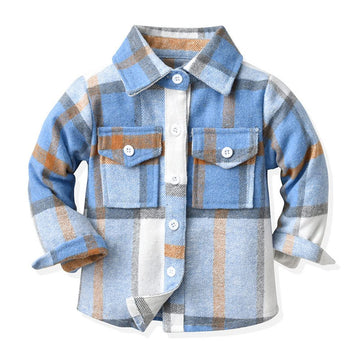 Toddler Baby Boys and Girls Plaid Shirts Jacket Long Sleeve Lapel Button Down Top Outwear Clothes,Blue