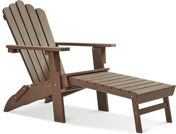 Folding Adirondack Chairs with Retractable Ottoman, Dark Brown | 350Lbs Support, All-Weather Resistant, Patio Chairs