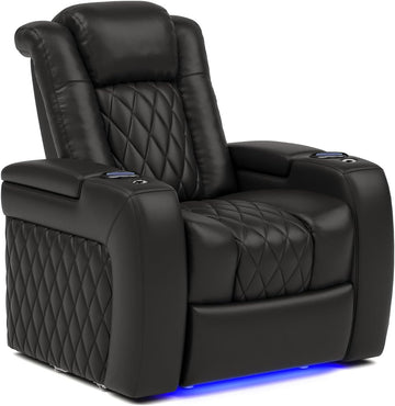 Tuscany Home Theater Seat - Nappa Leather Power Recliner with Cool Gel Memory Foam, USB-C/A Charging, RGB LED Lights