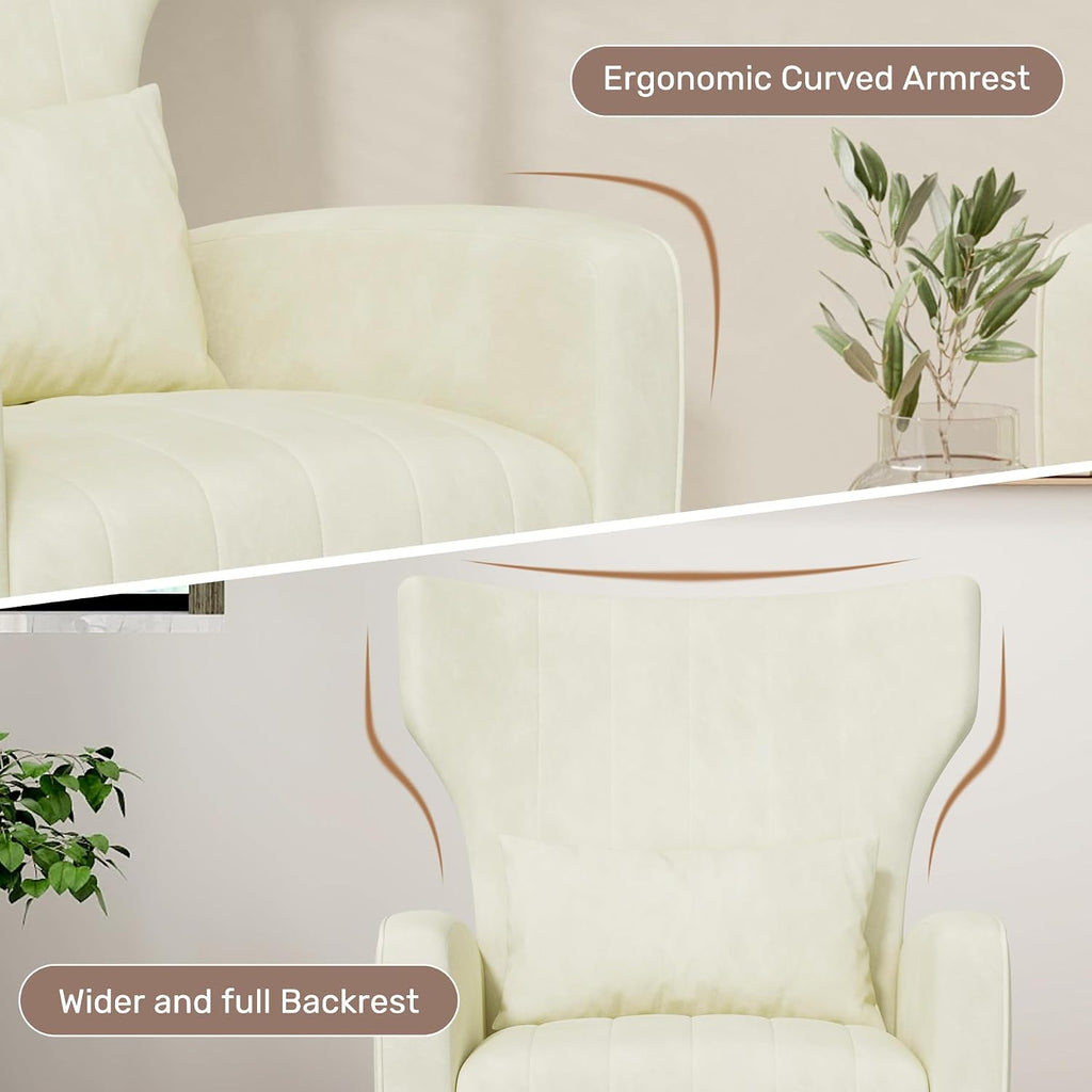 Velvet Accent Chair Wingback , High Back Arm Chair with Golden Legs Lumbar Pillow, Upholstered Single Sofa Bedroom