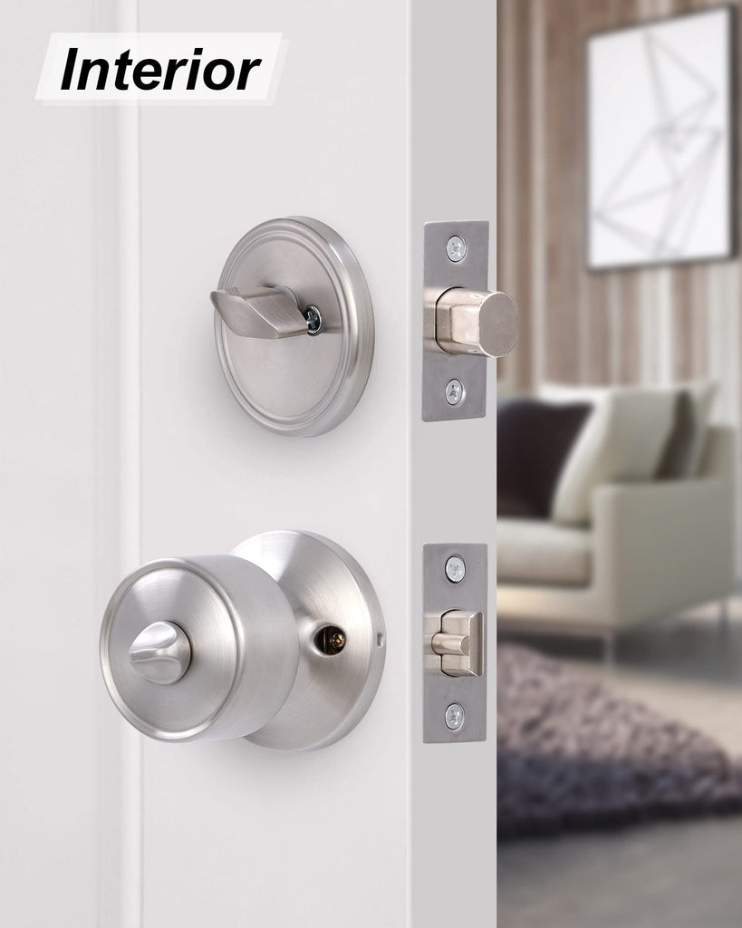 2 Sets Keyed Alike Entry Door Knobs and Single Cylinder Deadbolt Lock Combo Set Security for Entrance and Front Door