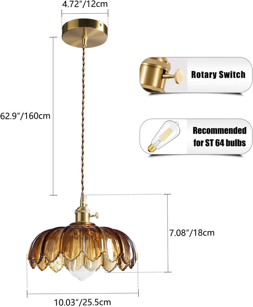 Pendant Lights Kitchen Island: Amber Glass Hanging Light Fixture with Rotating Switch, E26 Base - Modern Lighting