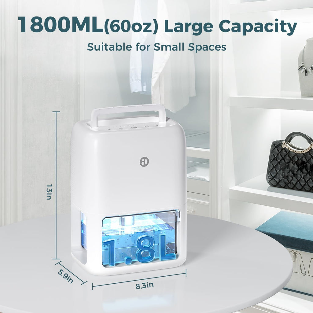 60 OZ Dehumidifiers for Home, Dual-Semiconductor Quiet Dehumidifier with Timer Sleep Mode Auto