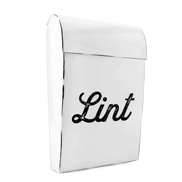 Farmhouse Enamelware Lint Holder Bin; Distressed White Laundry Room Decor